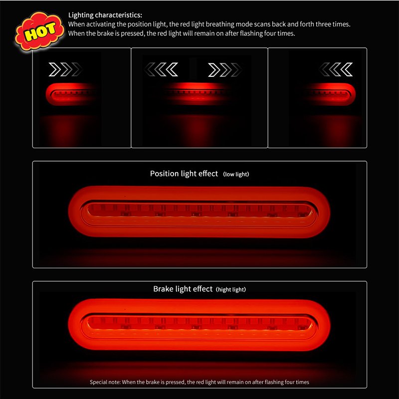4 Pins 58led Motorcycle Truck Trailer Combination Tail Light Two-Color Light Guide Brake Light Running Water Turn Signal 10-30v
