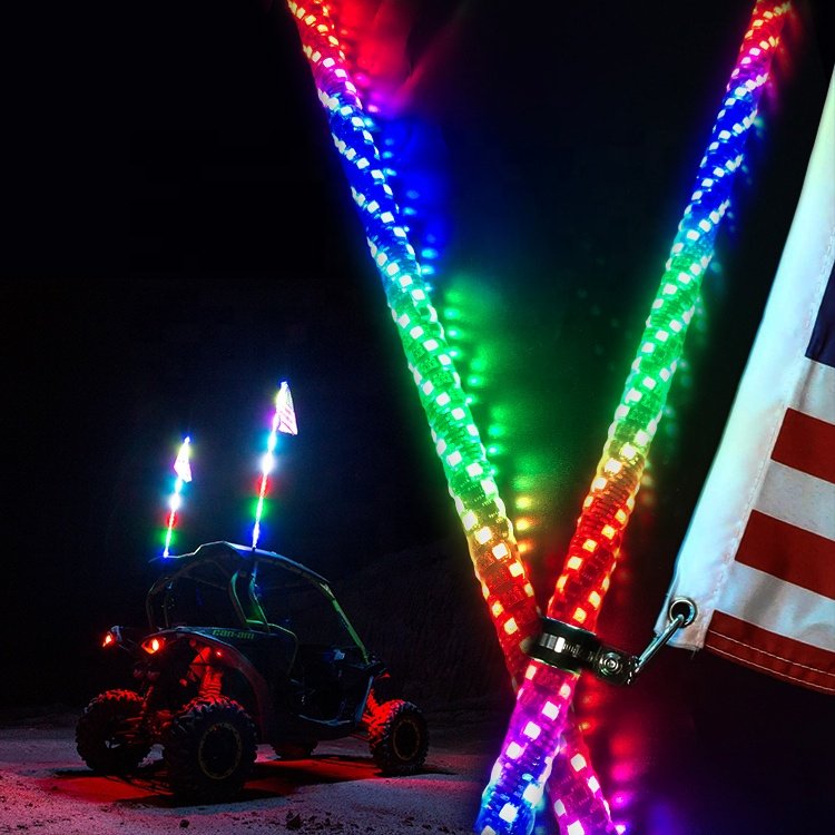 Remote Control Antenna Whip Lamp Accessories Spiral Chasing LED Whip Lights for UTV Off- Road Vehicle ATV