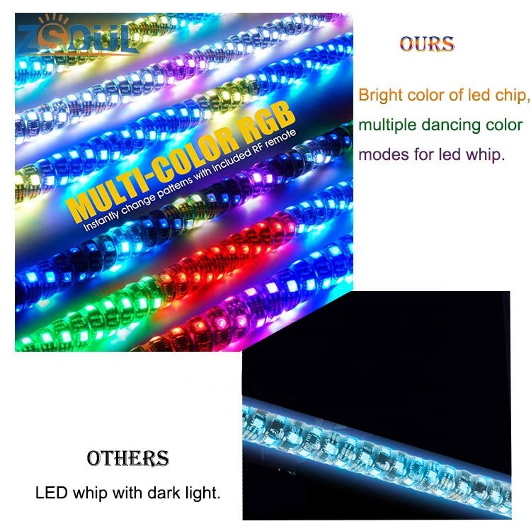 Remote Control Antenna Whip Lamp Accessories Spiral Chasing LED Whip Lights for UTV Off- Road Vehicle ATV