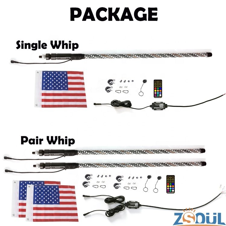 Remote Control Antenna Whip Lamp Accessories Spiral Chasing LED Whip Lights for UTV Off- Road Vehicle ATV
