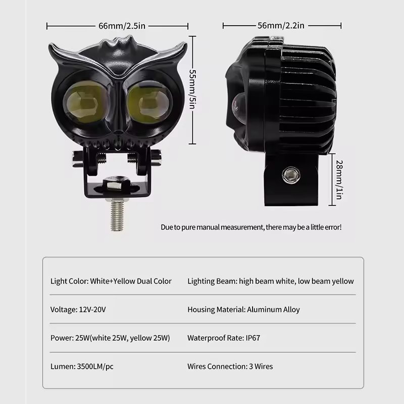 Owl Design Motorcycle Fog Light Car Dual Color Led Headlight Head Light ATV Scooter for Auxiliary Spotlight Lamp Accessories