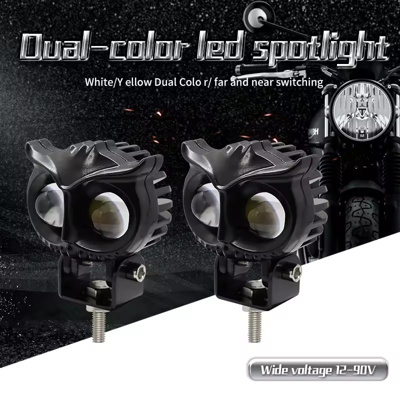 Owl Design Motorcycle Fog Light Car Dual Color Led Headlight Head Light ATV Scooter for Auxiliary Spotlight Lamp Accessories