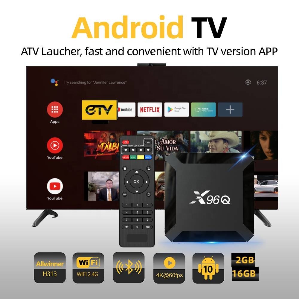 Custom ATV X96Q Android TV BOX Support TV Version Apps Cheapest Factory Price 4k Streaming Allwinner H313 Smart OTT Set-Top Box