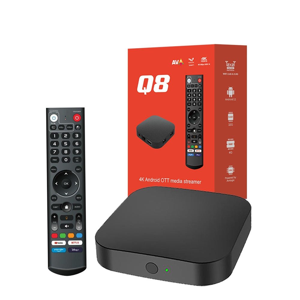 Q8 S905Y4 Android TV Box 4K HD Media Player with Smart Voice Remote Control 4GB 32GB ATV OS US Plug Digital Set-Top Box