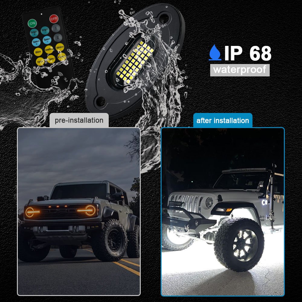 Kingshowstar High Quality Ready to Ship 36W Rock Lights White Led Lights White Rock Light Car Accessories