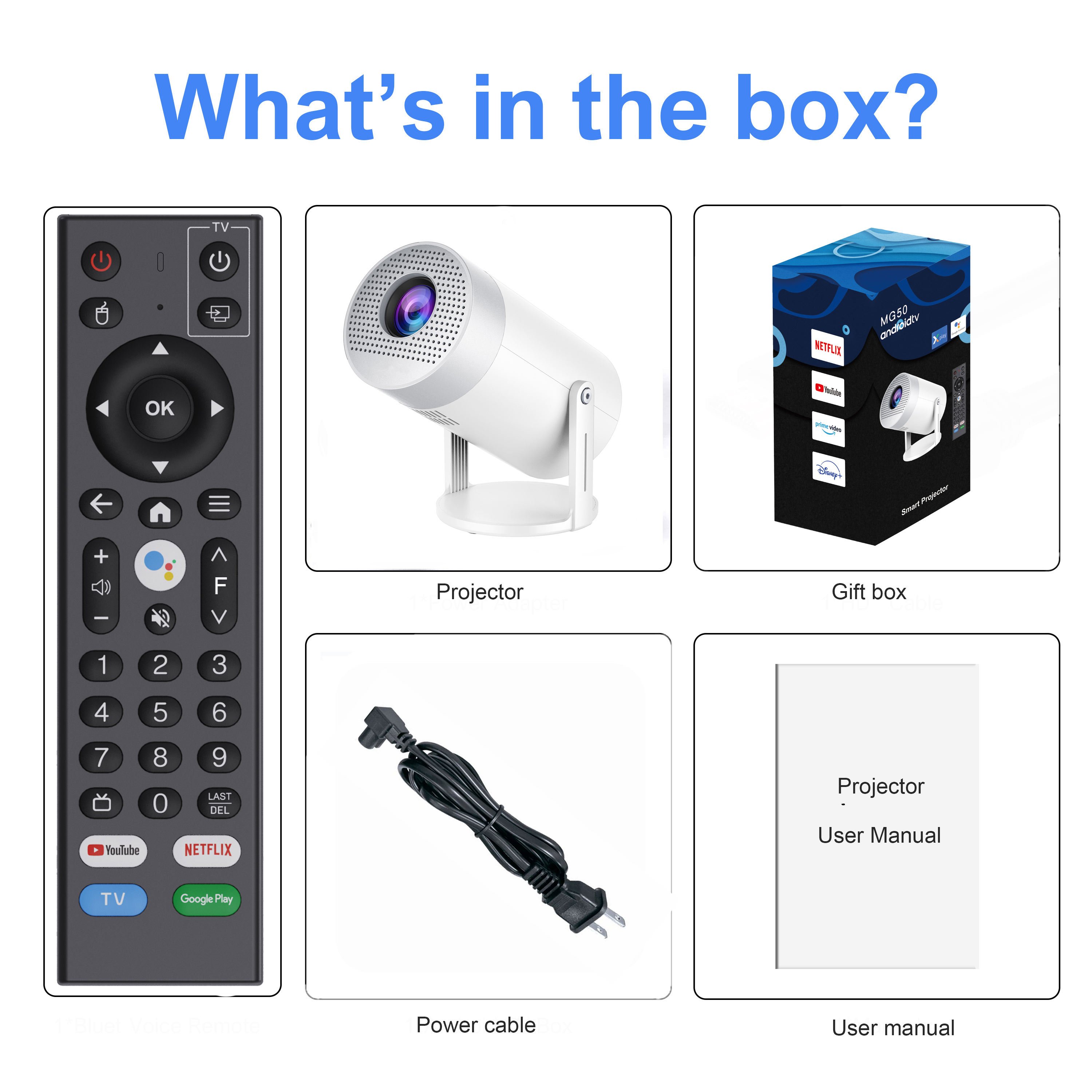 Full 1080p MG50 Portable Projector Android 12 4k Atv Projector Support 1080p Net-flix 5g Wifi6 BT Home Cinema Game Projector
