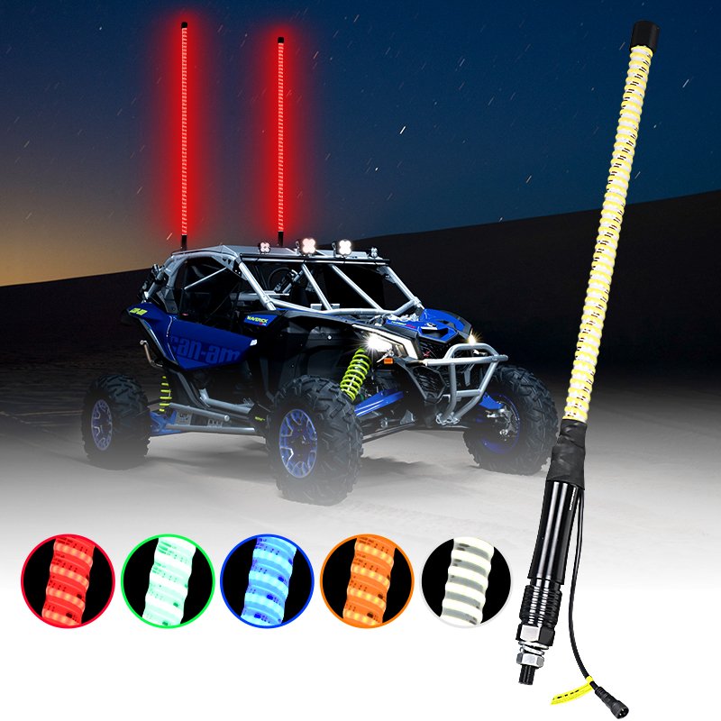 Zsoul UTV Spiral LED Whip Antenna Light 3ft 4ft 5ft with Red Amber RWB Blue Lighting for UTV ATV Offroad Buggy Sand Dune