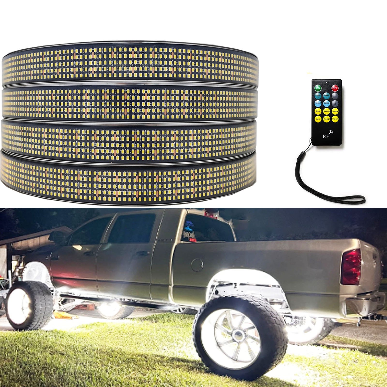 Kingshowstar White 20inch 10 Row 5 Row Inside 5 Row Outside Truck Light System Led Wheel Lights for Truck Car ATV Pick up