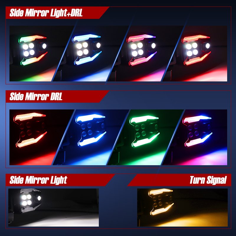 DRL and Amber Turn Signal Light ATV UTV LED Side Rear View Mirror Lights Fit for 1.75 to 2 Inch Can Am X3 Roll Cage Bar
