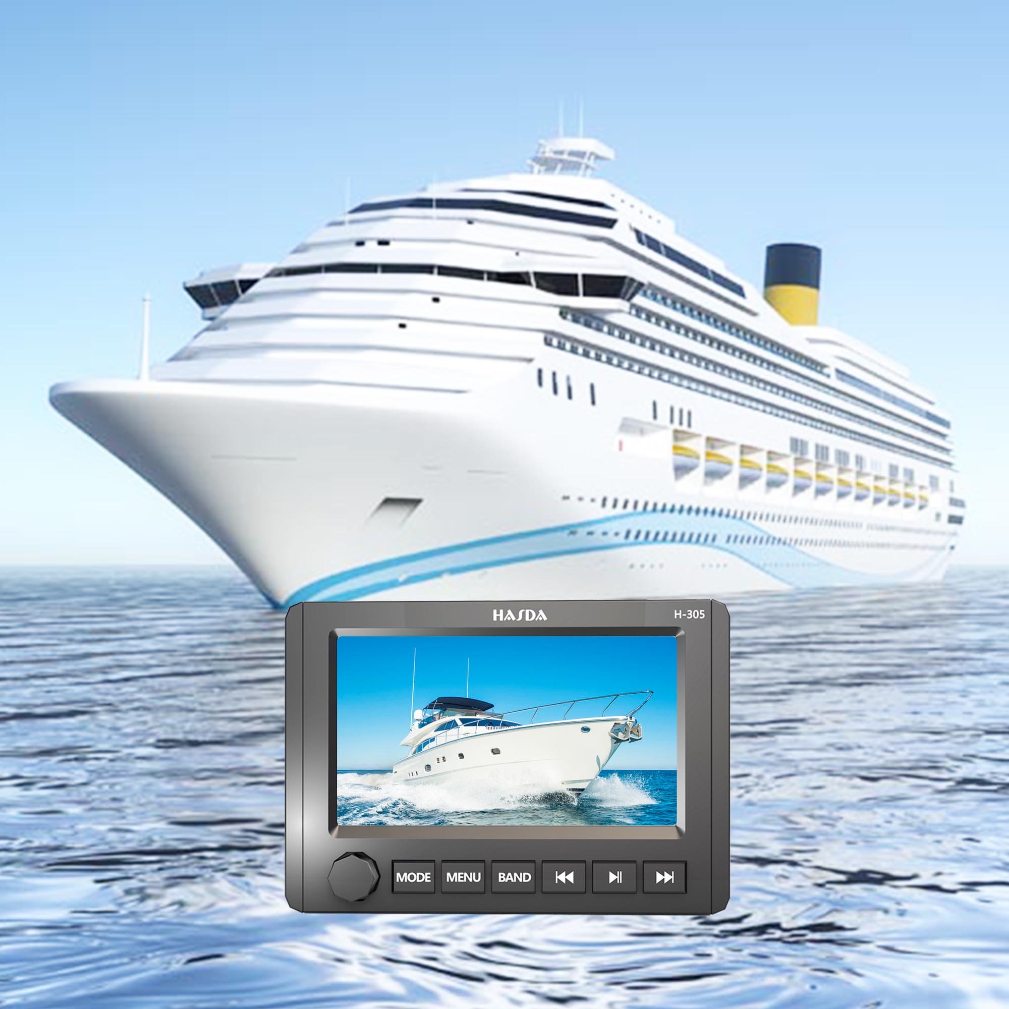 Big Screen 7" Touch Screen Marine DAB Radio MP5 Volume Zoning Control Carplay IP66 Waterproof Yacht ATV UTV