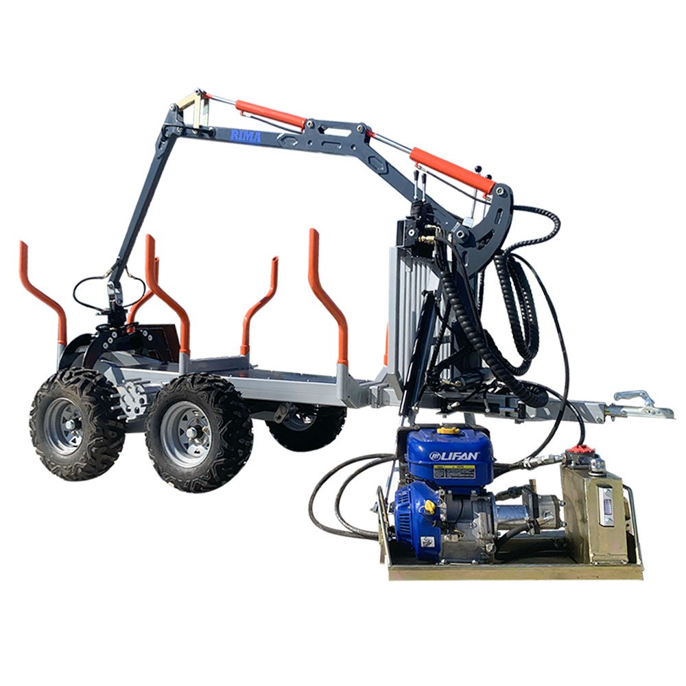1.5ton / 2 Ton Atv Timber Hauling 4wd Skidding Log Trailer and 4.2m Telescope Crane with Remote Control Winch