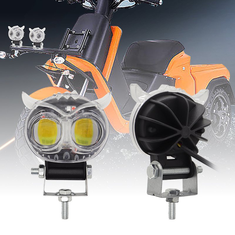 Motorcycle LED Lens Spotlight White Yellow Red Blue Owl Light Flash Auxiliary Fog Lamp Double Lenses for Motorcycle ATV Buggy