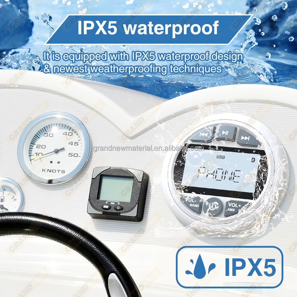 GRANDnavi White Marine Stereo Boat Audio BT IPX5 Waterproof FM AM Digital Marine Media Audio Player for Yacht Gauge ATV UTV Cart