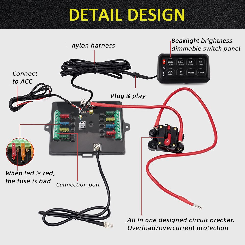 General 8 Gang Switch Panel Marine SUV ATV UTV Truck 4x4 12V 24V Off-road Auto LED Switch Panel with Circuit Control Box