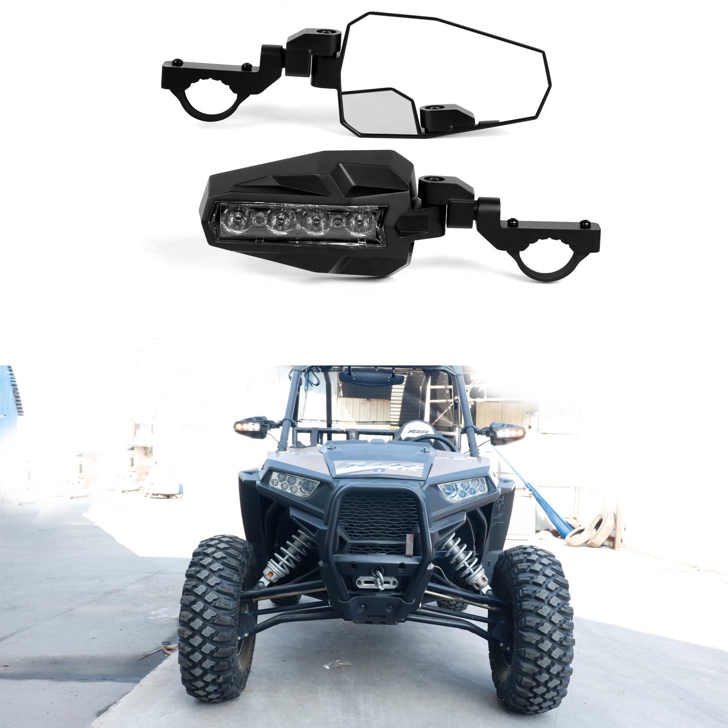 UTV Side Mirrors with LED Spotlights for UTV Polaris Ranger ATV Off-road Vehicle