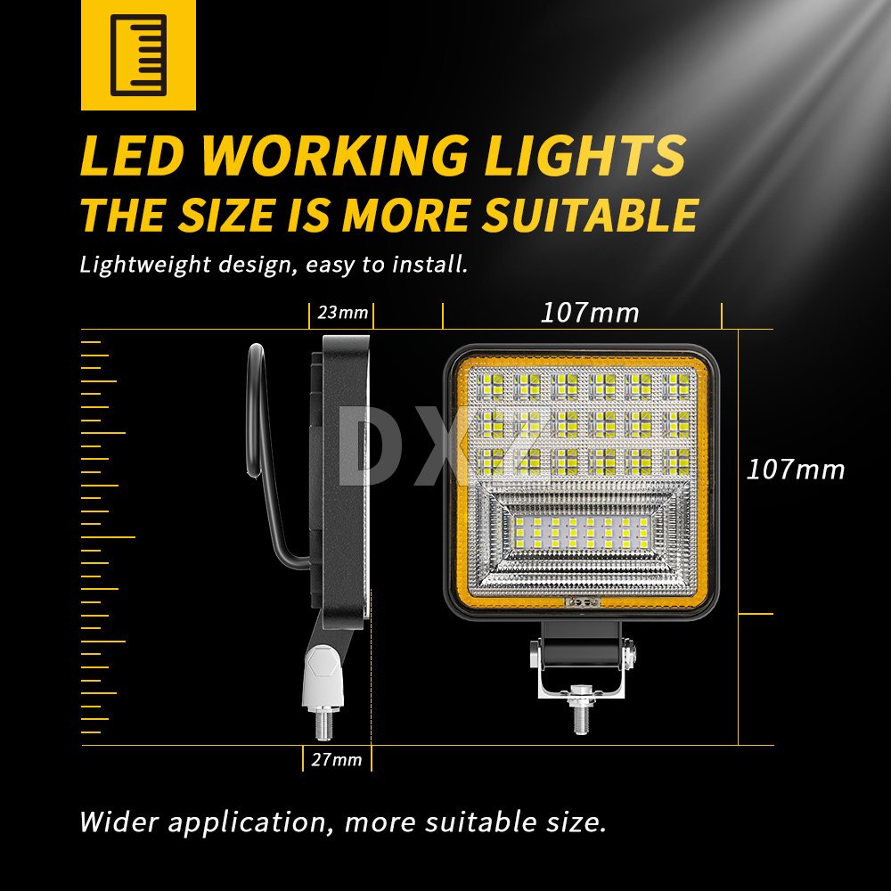 DXZ 12V 24V 4inch SUV ATV Truck Boat Spot Bar 126W Work Lamp Waterproof White Yellow Angel Eyes Led Work Light