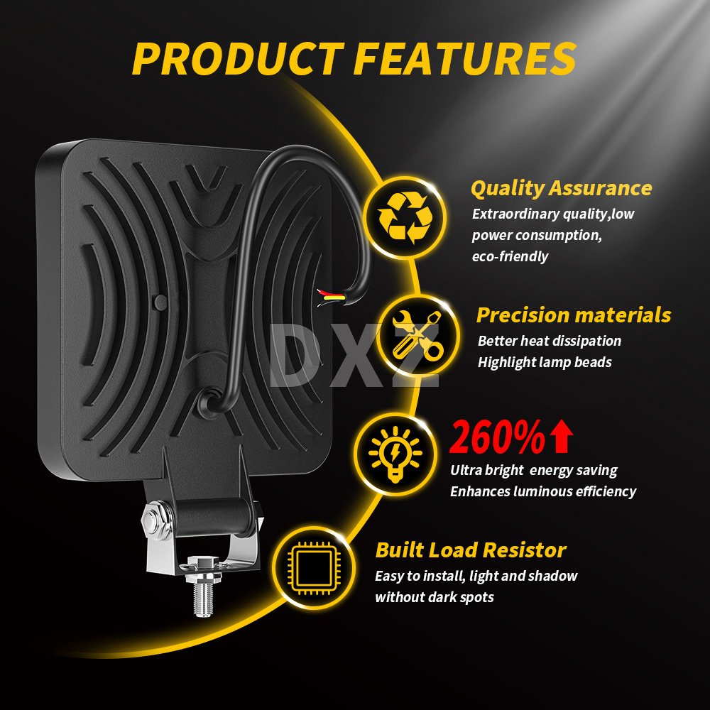 DXZ 12V 24V 4inch SUV ATV Truck Boat Spot Bar 126W Work Lamp Waterproof White Yellow Angel Eyes Led Work Light