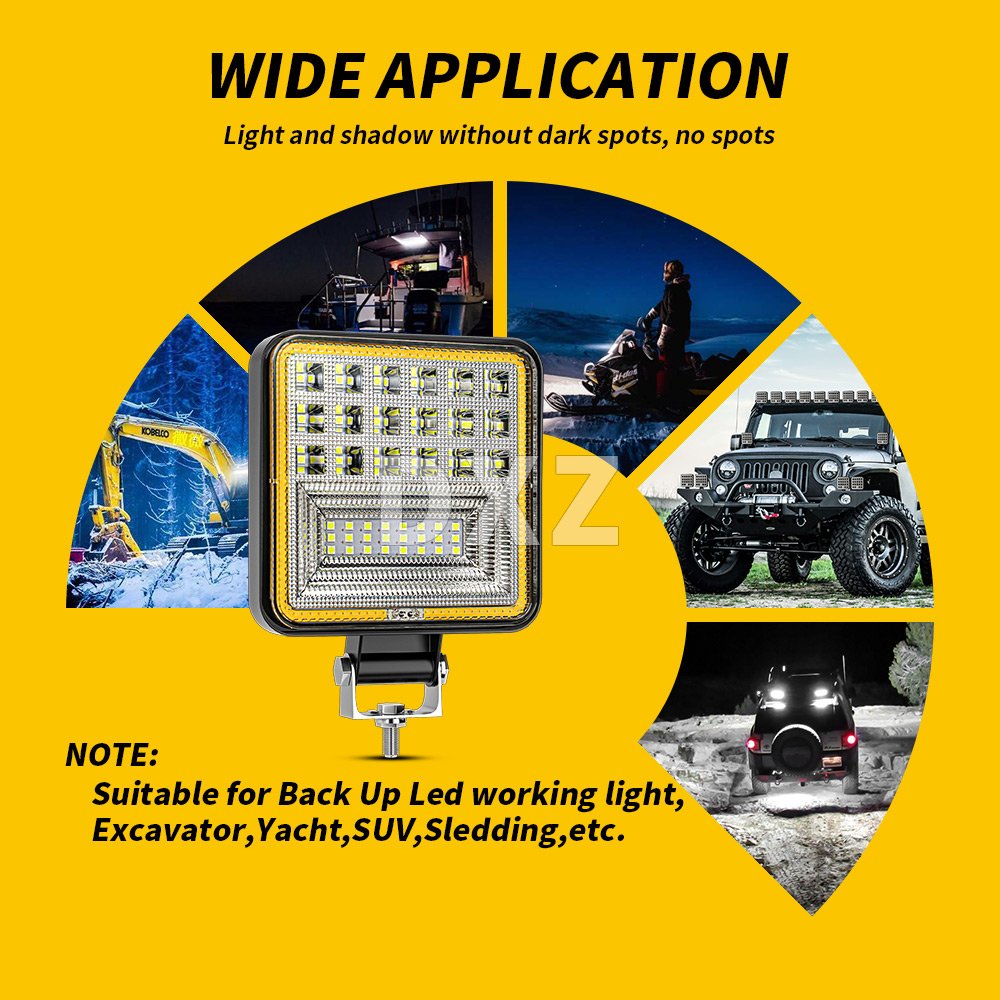 DXZ 12V 24V 4inch SUV ATV Truck Boat Spot Bar 126W Work Lamp Waterproof White Yellow Angel Eyes Led Work Light
