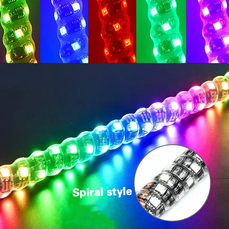 3ft 4ft 5ft 6ft New 360 Degree Spiral Chasing LED Blue-tooth Flag Antenna for ATV UTV Truck Light Buggy RGB Led Whip Lights