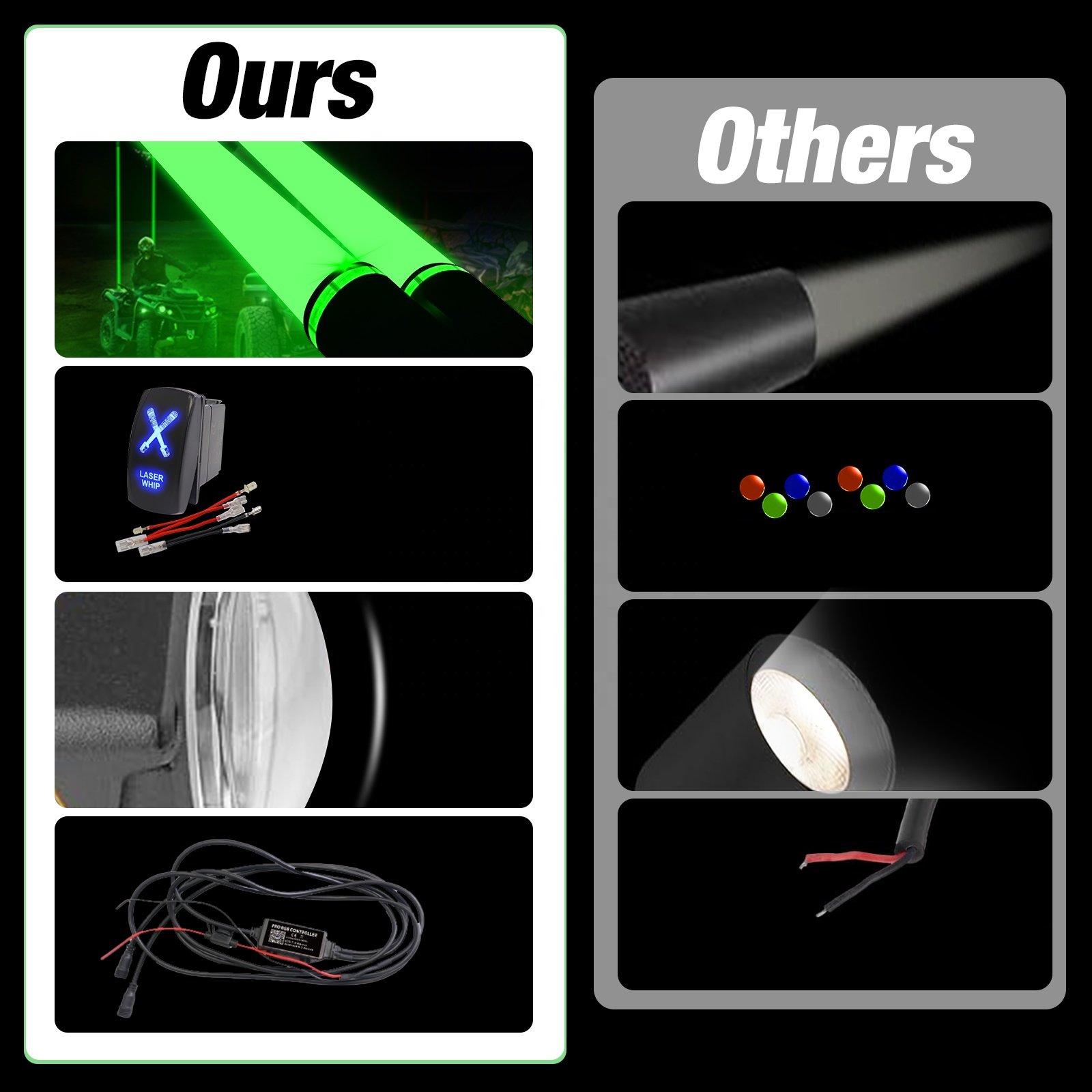Whipless Whip Lights with APP and Remote Whipless Pods RGB W for SXS, UTV, ATV, RZR, Can Am, Dune Buggy, Truck, Mine Vehicle