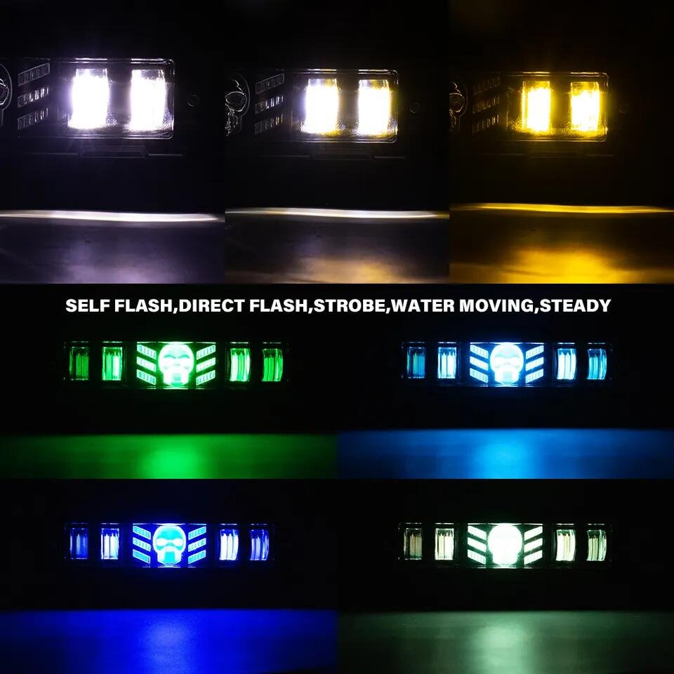 12V 24V RGB Skull Led Fog Light New Style Driving Light Emergency Strobe Flasher Light for Motorcycle Truck SUV ATV