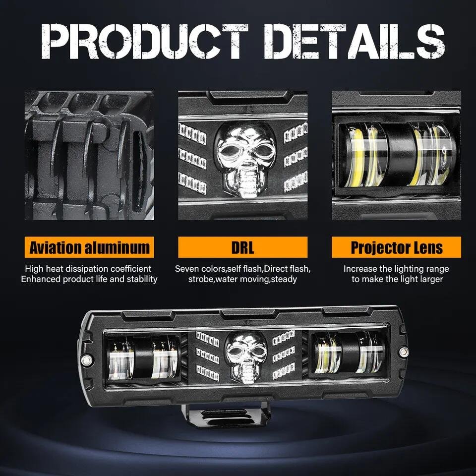 12V 24V RGB Skull Led Fog Light New Style Driving Light Emergency Strobe Flasher Light for Motorcycle Truck SUV ATV