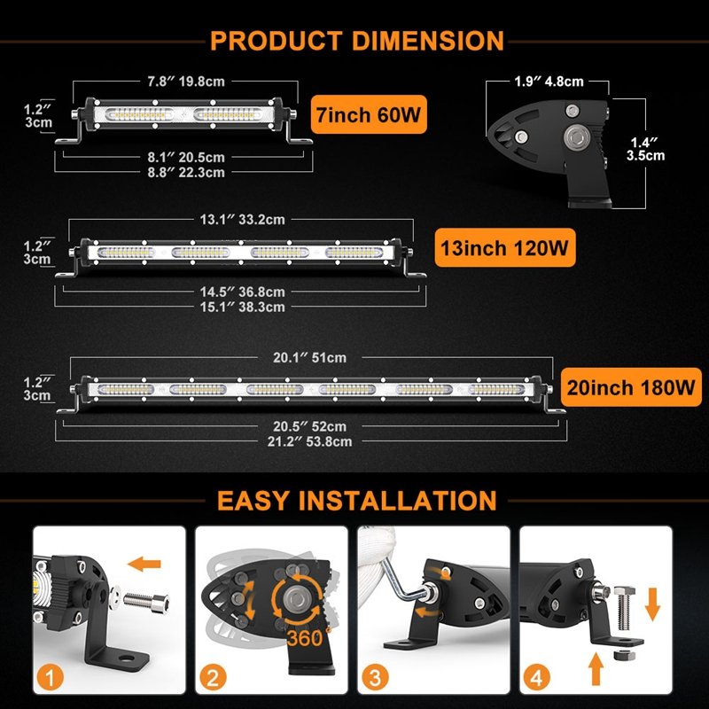 LED Work Light 7 Inch 14 Inch 30 Inch Ultra-thin Single Row LED Light Bar Suitable for Off-road 4X4 Je-ep Wrangler Jk Work Light