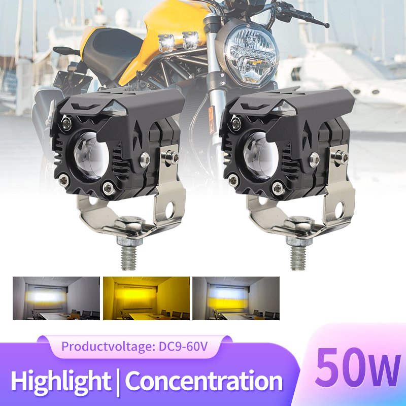 LED Motorcycle Headlight Fog Lights Auxiliary Driving Lamp Hi/low Beam Amber White Spotlight Dual Color Motorcycle Accessories