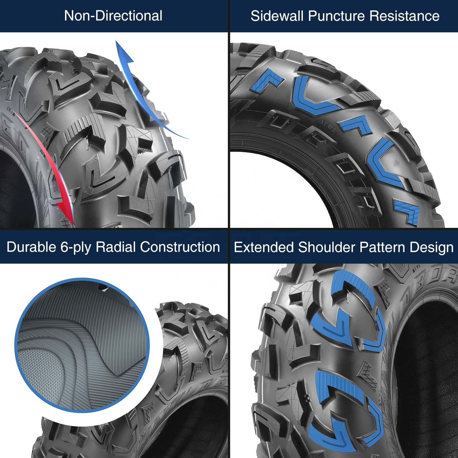 KTA&OBOR PIRANHA High Performance ATV Tyres 25x8-12 25x10-12 25*10-12 Yamaha Grizzly 700 Quad Bikes ATV Tires