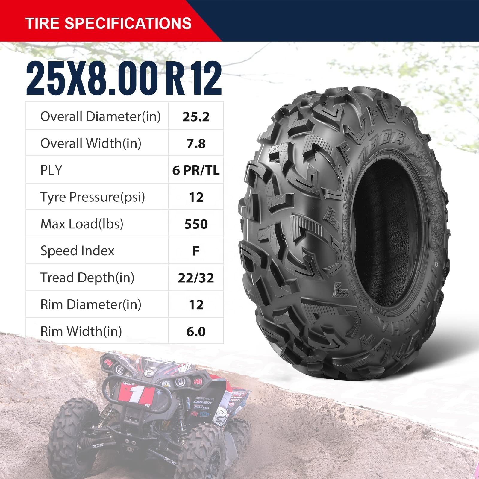 KTA&OBOR PIRANHA High Performance ATV Tyres 25x8-12 25x10-12 25*10-12 Yamaha Grizzly 700 Quad Bikes ATV Tires