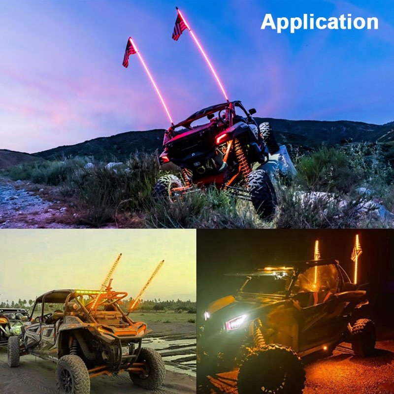 10+ Years Factory Wholesale LED Whip Antenna Stick 2ft 3ft 4ft Spiral RGB Chasing LED Whip Light for UTV ATV RZR Can Am SXS