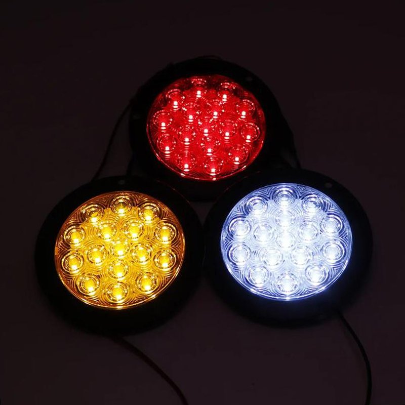 2PCS 4" Round Red 16LED Truck Rear Taillight Car Trailer Turn Brake Warning Lamp Truck LED Lights Reflector ATV Stop Light