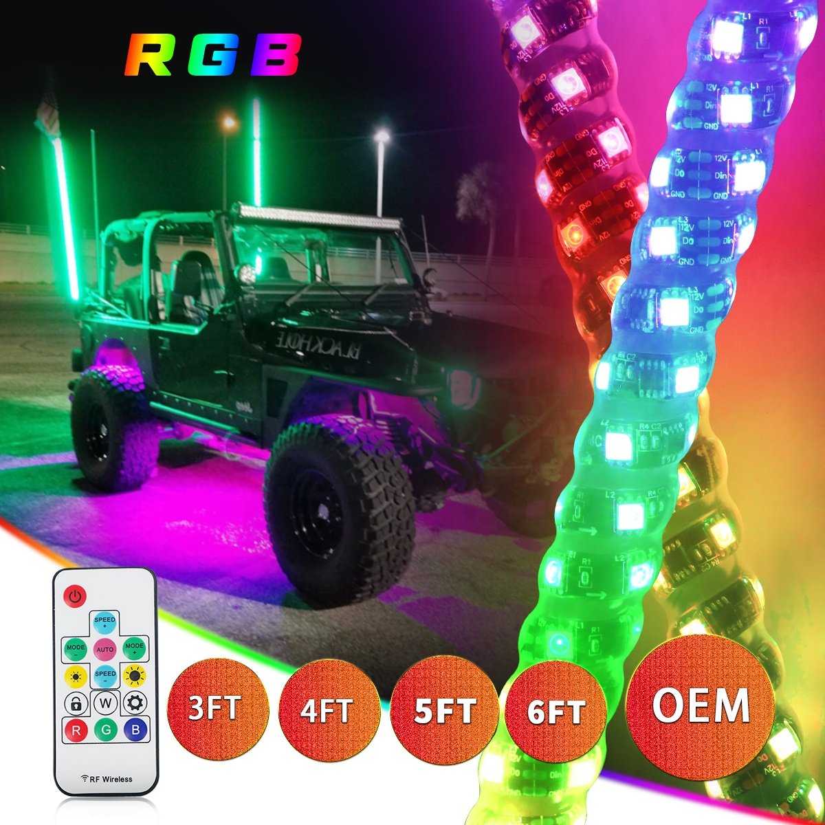 LOYO Antenas Para Led Whip Lights Can Am 1.2m 4f Rgb Flag Led Whip Light 360 Chasing Light Flag Antenna for Atv Utvs