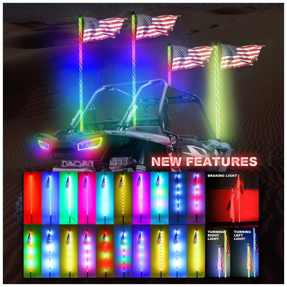 LOYO Antenas Para Led Whip Lights Can Am 1.2m 4f Rgb Flag Led Whip Light 360 Chasing Light Flag Antenna for Atv Utvs