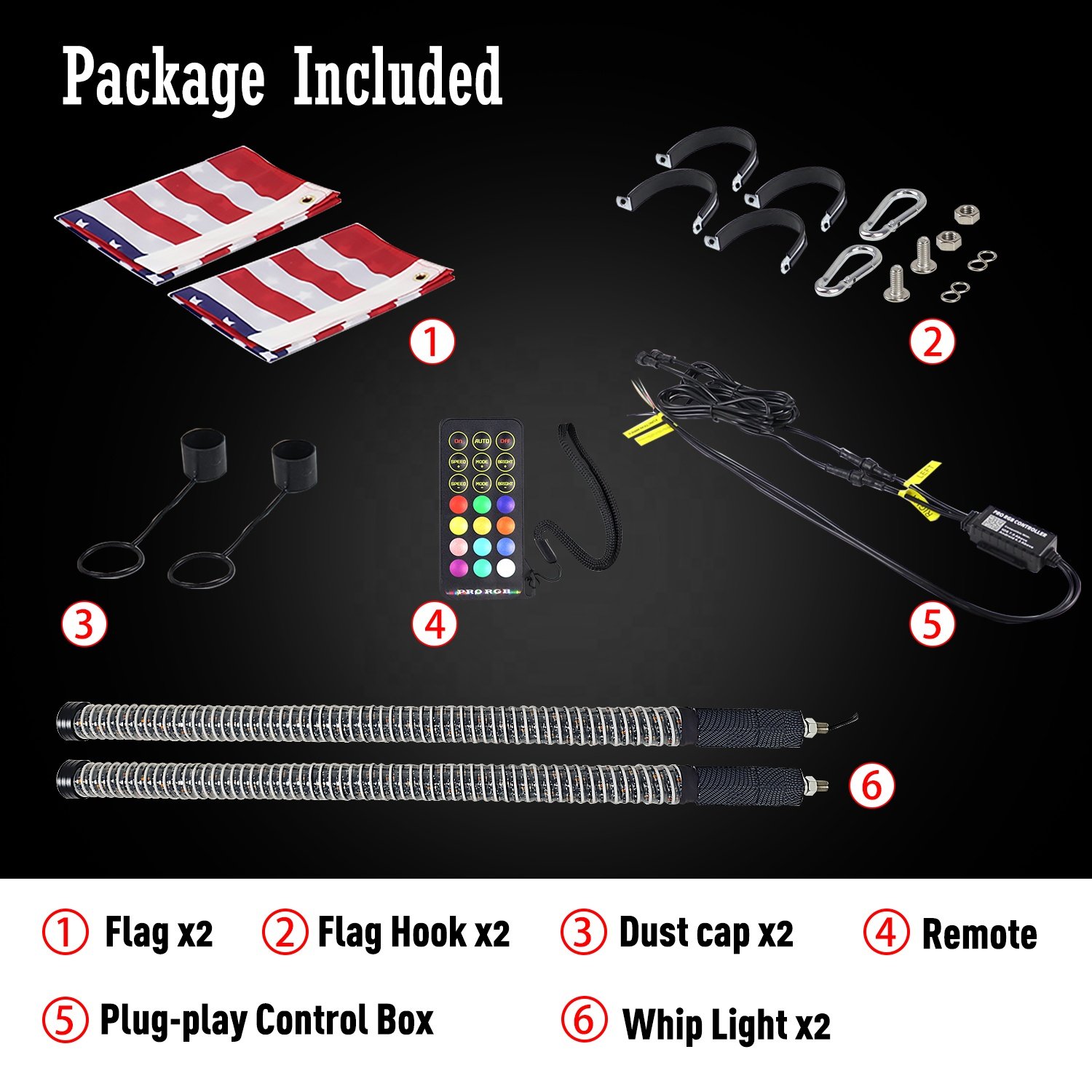 Super Bright 1.75 Inch Fat COB Led Whip Antenna Spiral Chase Fatty LED Whip Light for Side by Side RZR Can Am Polaris UTV ATV