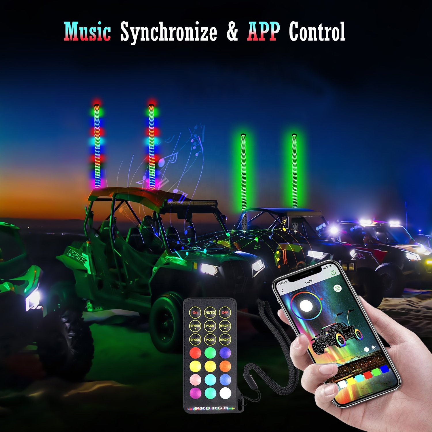 Super Bright 1.75 Inch Fat COB Led Whip Antenna Spiral Chase Fatty LED Whip Light for Side by Side RZR Can Am Polaris UTV ATV