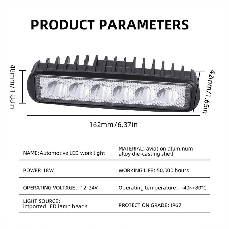 18W 6 Inch 12V LED Universal Spotlight Flood Lamp Car 4WD Led Beams Driving Work Fog Light Bar for Motorcycle Offroad 4x4