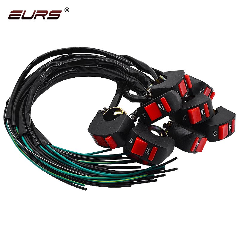 EURS 22mm Handlebar Switch New 12V ATV Electronic Bike Scooter Motorbike Light Bullet Connector Plastic Motorcycle On-Off Push