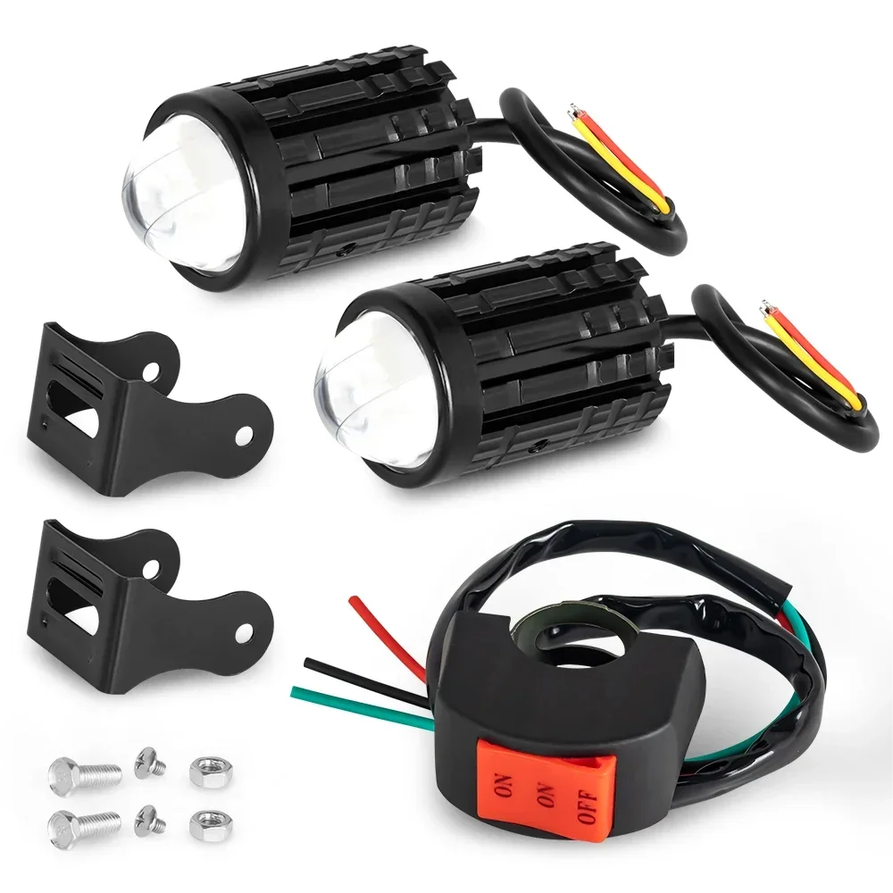 Universal Motorcycle LED Headlight Projector Lens Dual Color ATV Scooter Driving Lamp Fog Light Spotlight Lamp with Switch