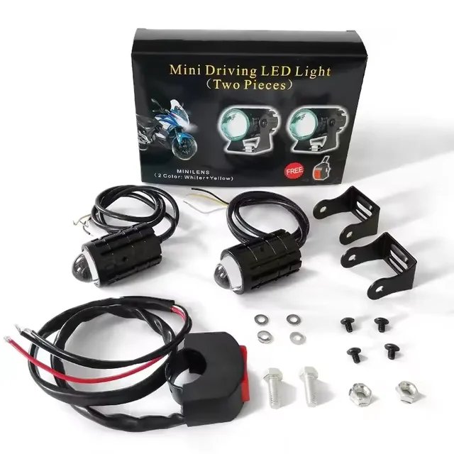 Universal Motorcycle LED Headlight Projector Lens Dual Color ATV Scooter Driving Lamp Fog Light Spotlight Lamp with Switch