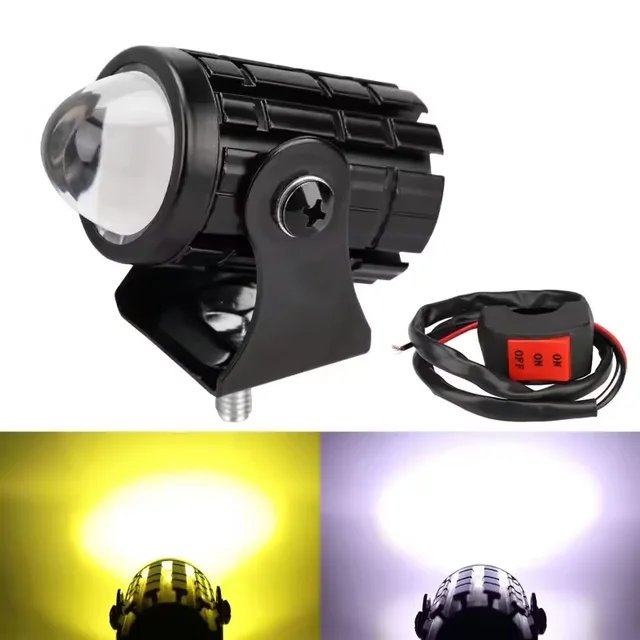 Universal Motorcycle LED Headlight Projector Lens Dual Color ATV Scooter Driving Lamp Fog Light Spotlight Lamp with Switch