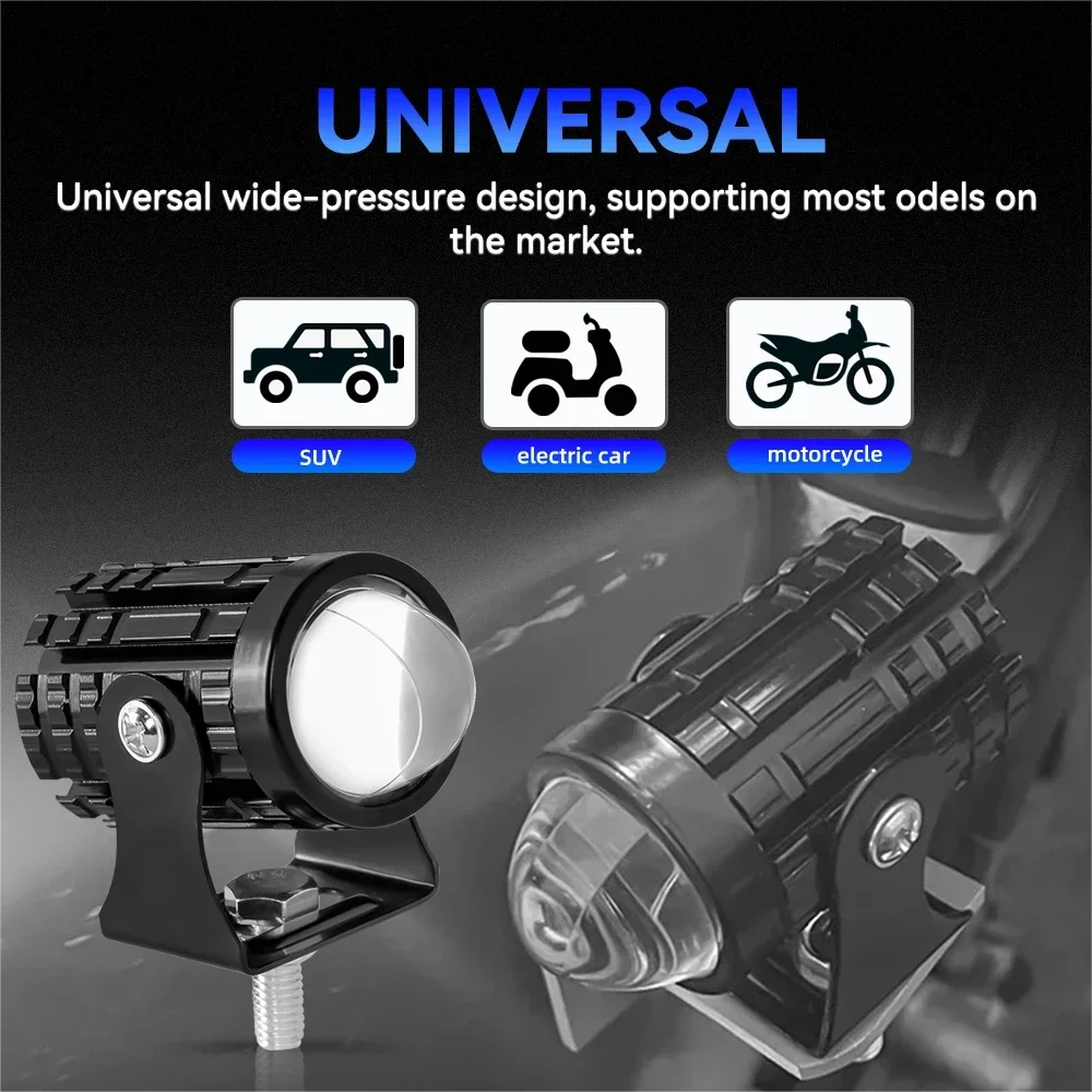 Universal Motorcycle LED Headlight Projector Lens Dual Color ATV Scooter Driving Lamp Fog Light Spotlight Lamp with Switch