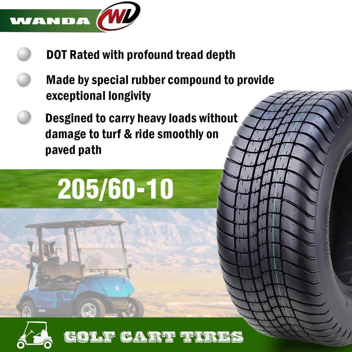 KTA&WANDA 205/60-10 205/50-10 Golf Car Tire Turf Lawn Mower Garden Tire ATV Accessories ATV and UTV Tires