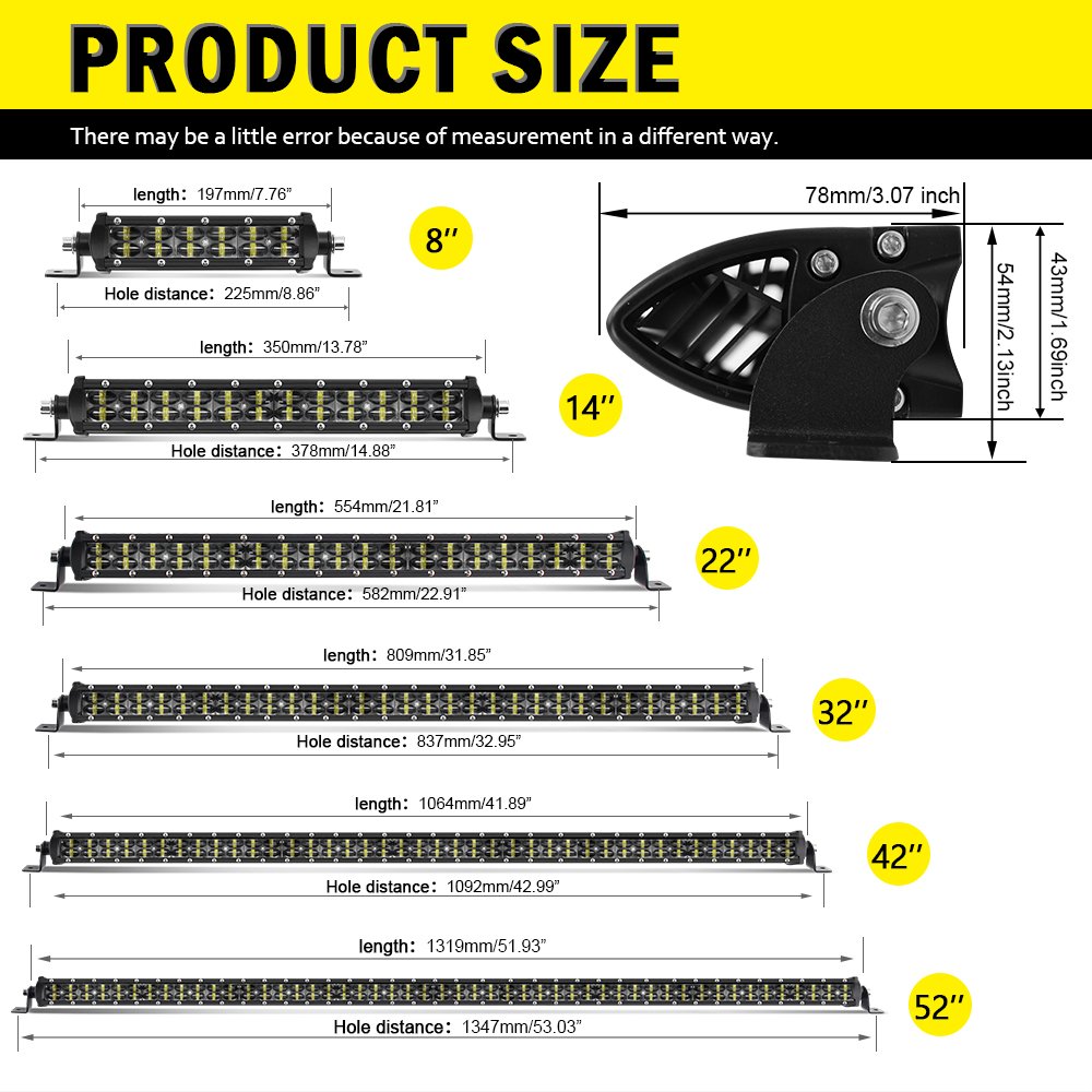 12V 24V Dual Row 6D LED Light Bar 8 Inch 52 Inch Spot Flood Combo Beam for Offroad 4WD ATV UAZ Driving Work Light Car Retrofit