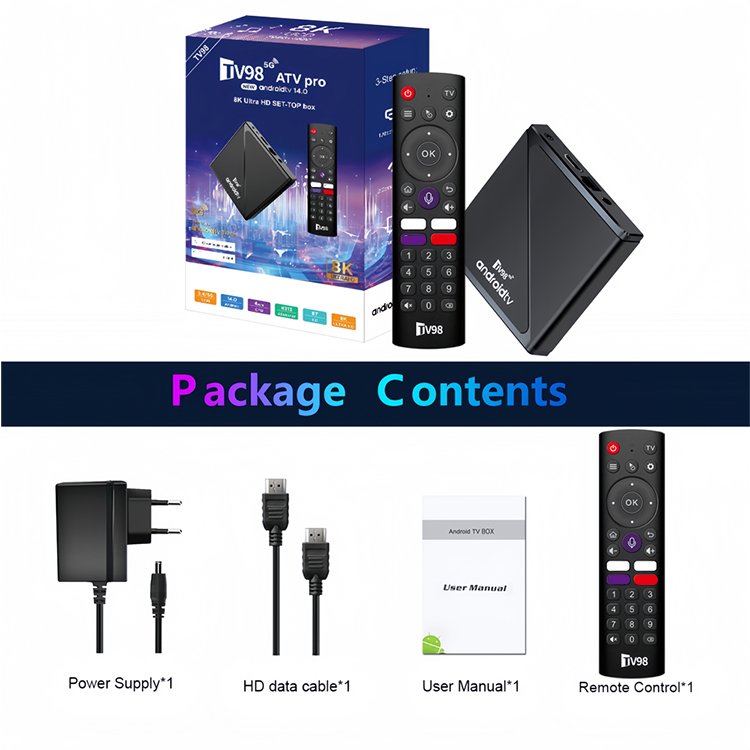 TV98 ATV Pro Tv Box Android 14 ATV Allwinner H313 with BT Voice Remote 2G 16G Smart Tv Box