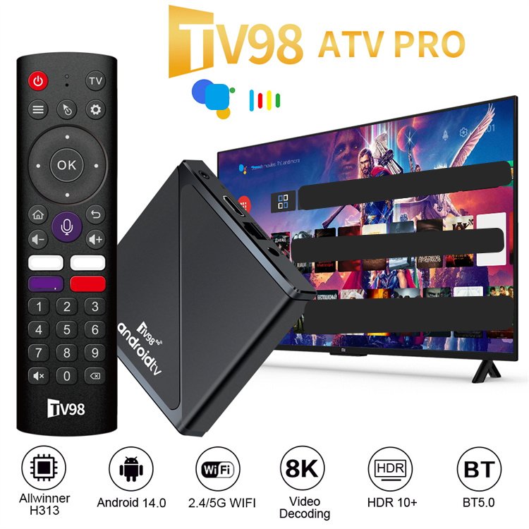 TV98 ATV Pro Tv Box Android 14 ATV Allwinner H313 with BT Voice Remote 2G 16G Smart Tv Box