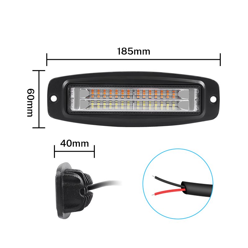 7 Inch 54W LED Work Light Bar 18LED White Yellow Flush Mount Flood Driving Fog Lamp for Car Truck 4X4 Offroad ATV SUV 4WD