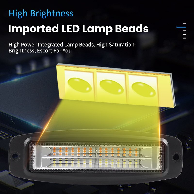 7 Inch 54W LED Work Light Bar 18LED White Yellow Flush Mount Flood Driving Fog Lamp for Car Truck 4X4 Offroad ATV SUV 4WD
