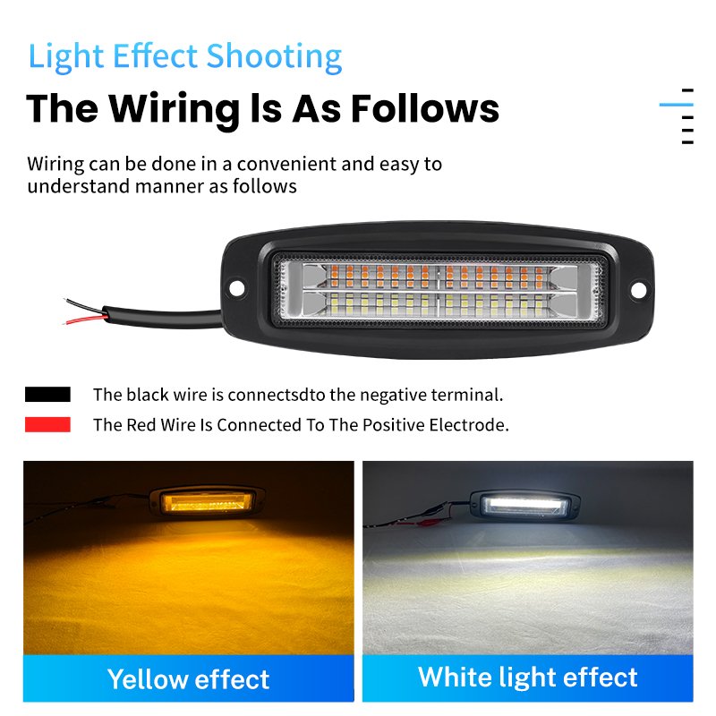 7 Inch 54W LED Work Light Bar 18LED White Yellow Flush Mount Flood Driving Fog Lamp for Car Truck 4X4 Offroad ATV SUV 4WD