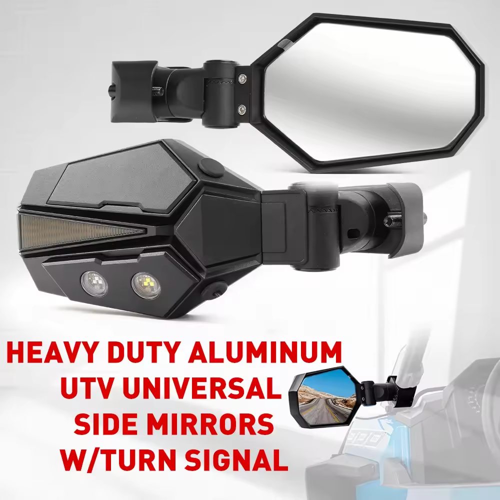 UTV Sideview Lighted Mirror with 1.75 Inch Roll Bar Adjustable Rear Side Turn signal Light for ATV Polaris RZR Can-Am